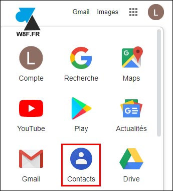 google menu contacts gmail