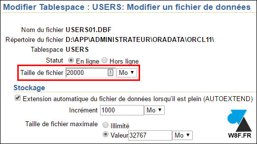 tutoriel Oracle 11g agrandir tablespace BDD