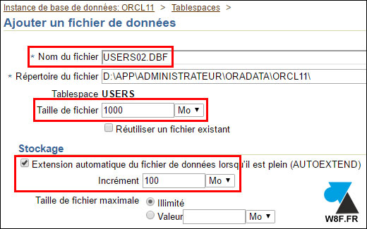 tutoriel Oracle 11g agrandir tablespace BDD