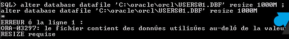 tutoriel Oracle resize tablespace