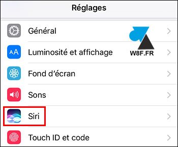 iOS iPhone iPad reglages Siri