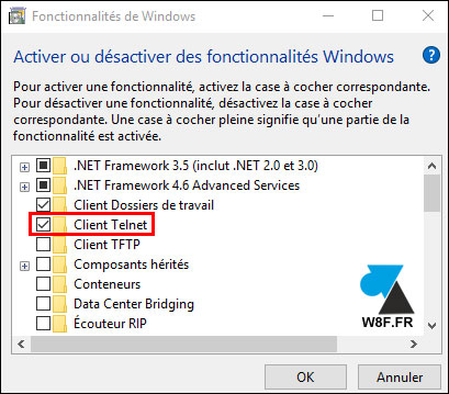 tutoriel Windows 10 installer client Telnet