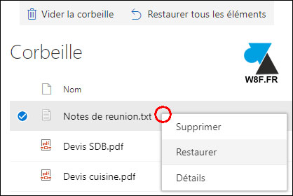 tutoriel OneDrive recuperer fichier supprimé