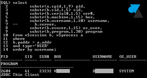 tutoriel Oracle SQL Plus voir sessions