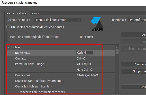 tutoriel Adobe Photoshop raccourci clavier