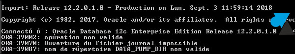 erreur Oracle ora39087 ora-39087 data_pump_dir datapumpdir data pump dir