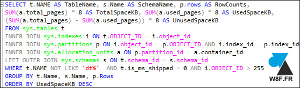 tutoriel requete SQL Server taille table base BDD