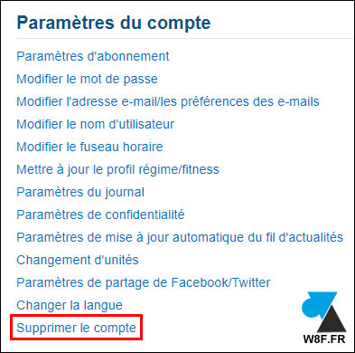 tutoriel MyFitnessPal supprimer compte