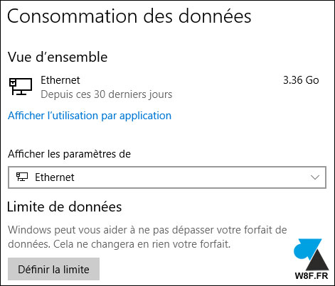 Windows 10 consommation donnees data internet reseau