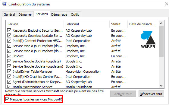 tutoriel Windows 10 msconfig services