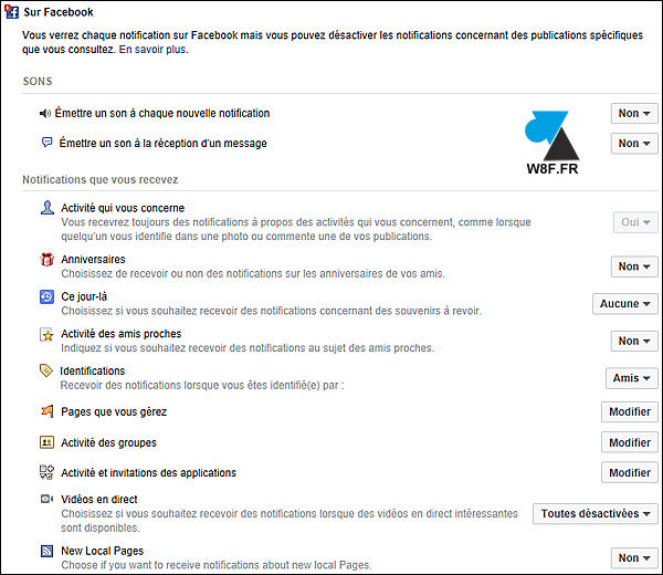 tutoriel notification Facebook mail desactiver