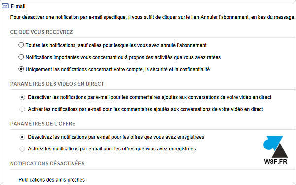 tutoriel notification Facebook mail desactiver