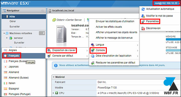 tutoriel VMware vSphere hyperviseur ESXi VM langue console france azerty qwerty