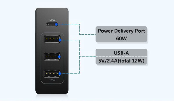 chargeur secteur Cheotech USB 60W