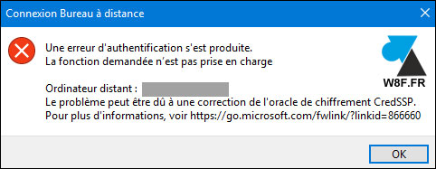 erreur RDP CredSSP MSTSC