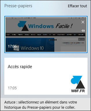 nouveauté Windows 10 1809 presse papier copier coller