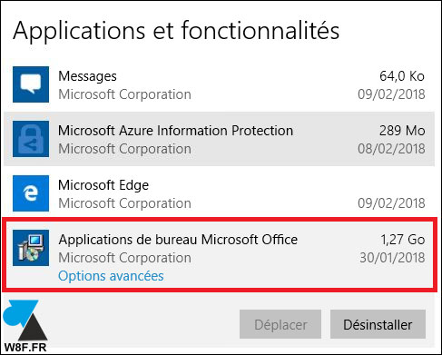 Application de bureau Microsoft Office desinstaller