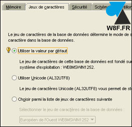 Database Oracle jeu de caracteres caracherset