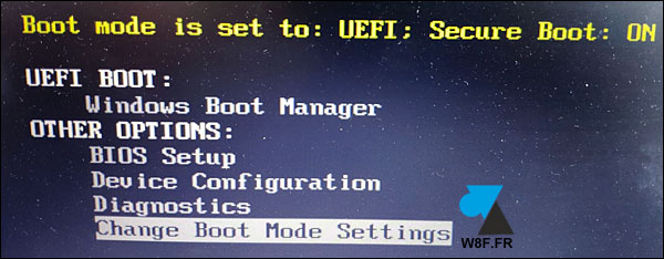 tutoriel Dell boot mode UEFI Legacy Secure Boot ON OFF