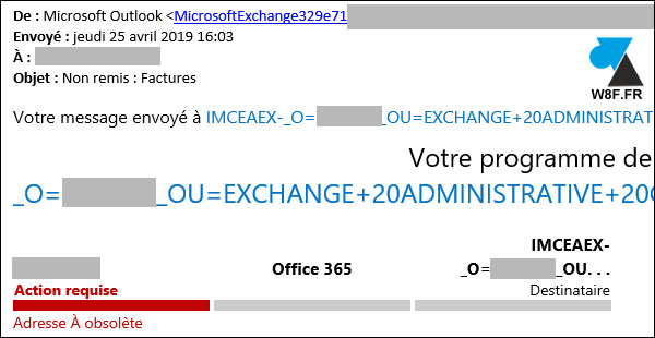erreur exchange non remis informations obsolètes