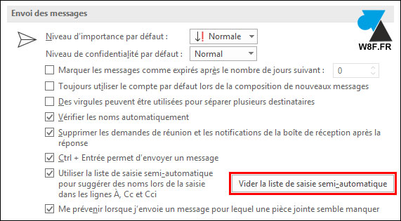 tutoriel outlook courrier vider la liste de saisie semi automatique