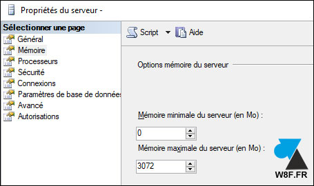 tutoriel configurer RAM memoire vive max SQL Server MSSQLSERVER