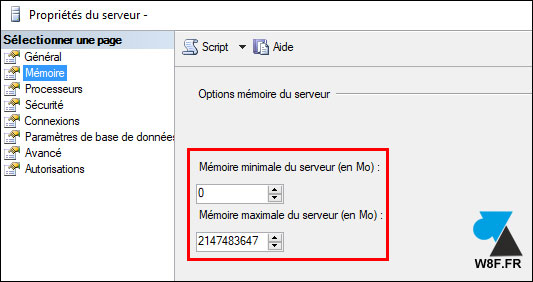 tutoriel configurer RAM memoire vive max SQL Server MSSQLSERVER