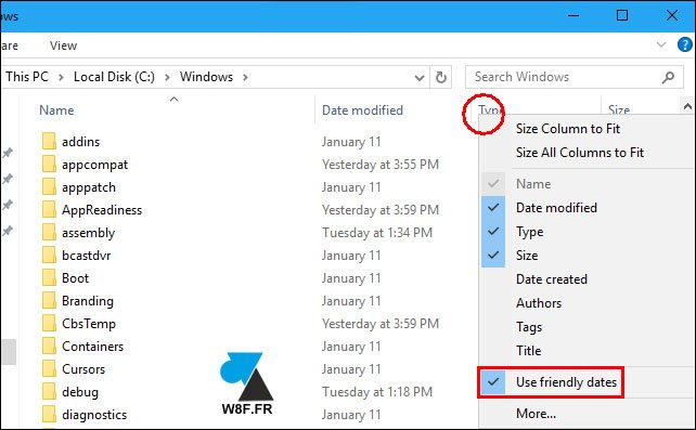 tutoriel Windows 10 explorateur friendly dates