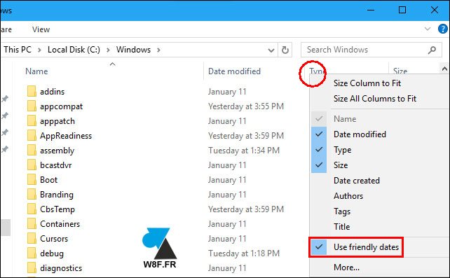 tutoriel Windows 10 explorateur friendly dates