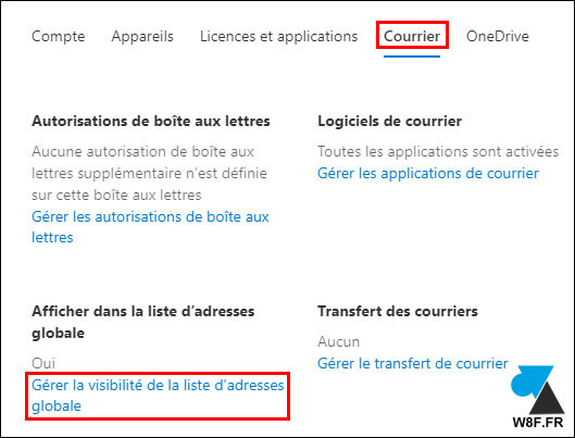 tutoriel Office 365 Exchange Online masquer adresse carnet