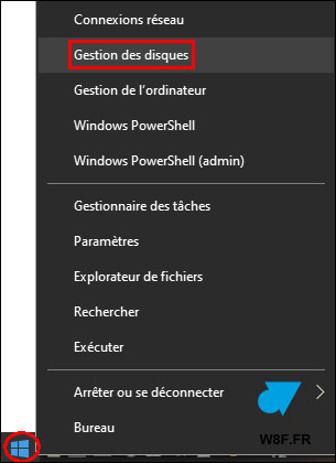 menu demarrer gestion des disques