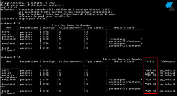 taille bdd postgresql pgsql psql