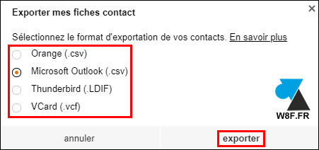 webmail Orange tutoriel exporter contacts