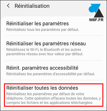 tutoriel reset Samsung Galaxy réinitialisation données