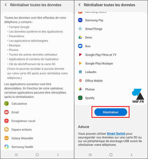 tutoriel reset Samsung Galaxy réinitialiser