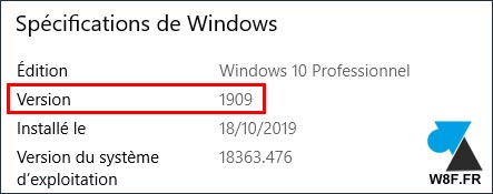 verifier systeme Windows 10 1909 W10