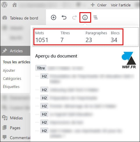 WordPress nombre de mots Gutunberg editor words count
