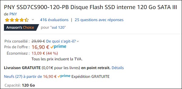 disque SSD PNY 120 go Amazon pas cher