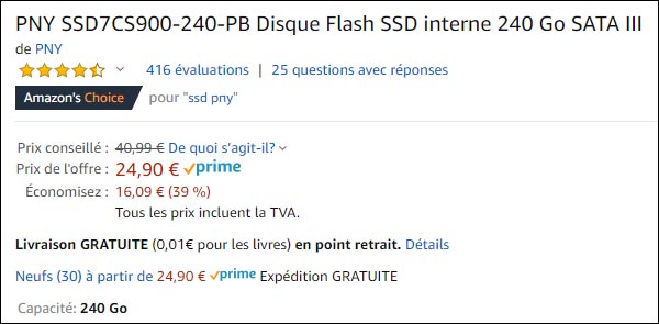 disque SSD PNY 240 go Amazon pas cher