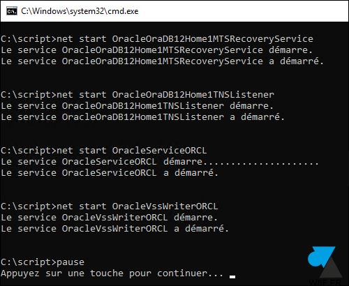 tutoriel Oracle start services script bat cmd