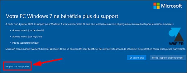 fin support Windows 7 stop rappel