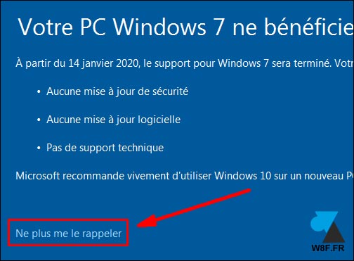 fin support Windows 7 stop rappel