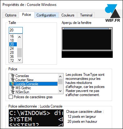 tutoriel cmd police taille caractère invite de commandes