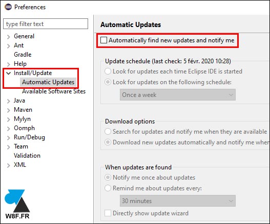 Eclipse disable automatic update