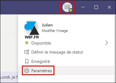 Microsoft Teams paramètres profil