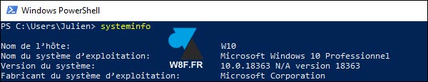 tutoriel Windows 10 PowerShell systeminfo