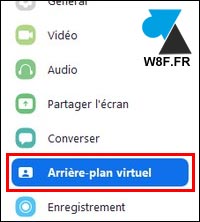 Zoom arriere plan virtuel menu