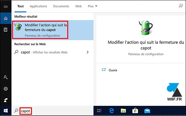 tutoriel Windows 10 options veille prolongee capot