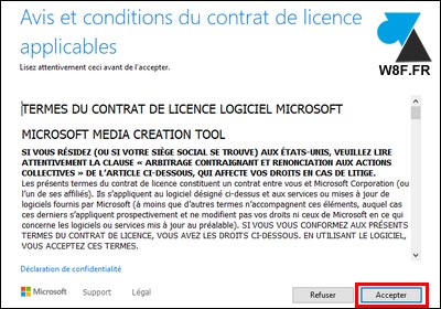 Windows 10 Media Creation Tool accepter contrat de licence