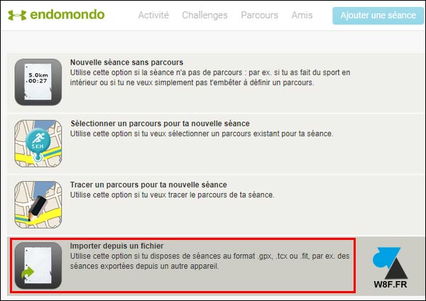 tutoriel importer fichier GPX TCX FIT Endomondo GPS